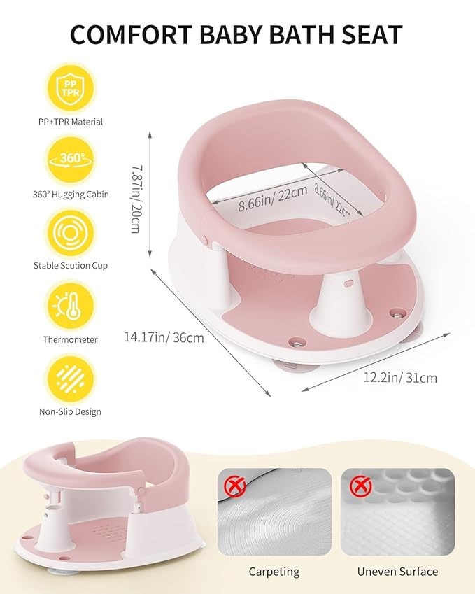 Baby Bath Seat for Babies 6 Months & Up, Bath Seats for Babies Sitting Up, 3 Baby Bath Toys, Open Design, Non-Slip, Compact Toddler Bath Seat.