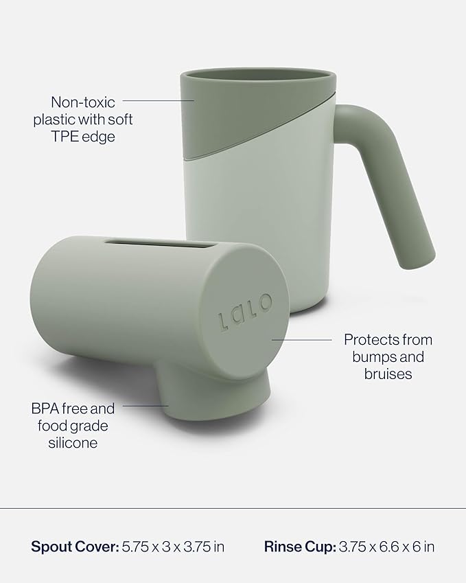 Lalo Bathtime Starter Kit - Modern Baby Bathtub, Rinse Cup & Spout Cover Bundle, Safe & Clean Design for Newborns, Minimalist Design, Easy to Clean, 25.3 x 18 x 7.7 in, 10 lb - Sage