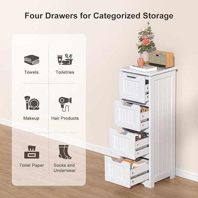 Gizoon 33'' Bathroom Storage Cabinet Freestanding with Drawers Floor Organizer Cabinet for Hallway Living Room and Bathroom, White