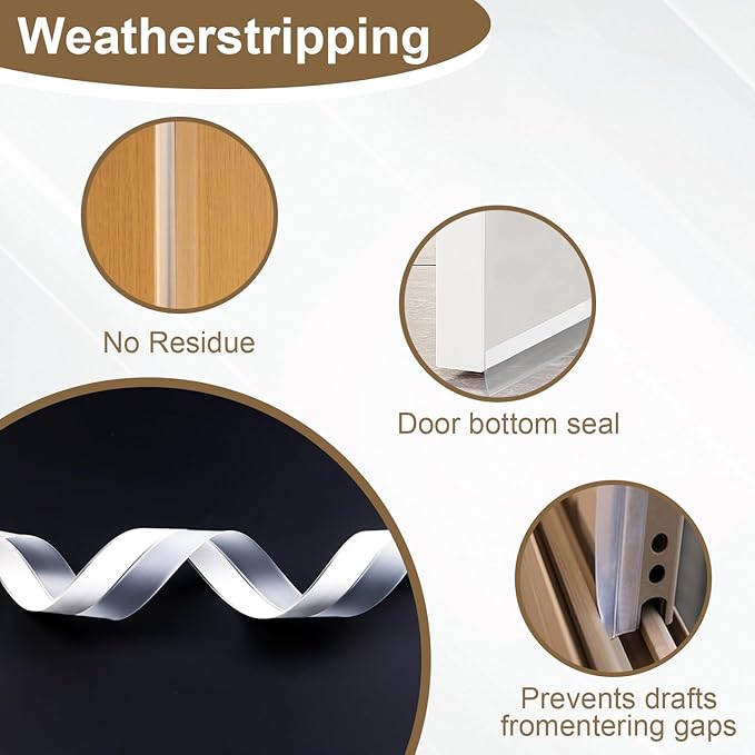 FOURGUN Silicone Weather Stripping Seal Door Tape 45 MM * 33FT Insulates Soundproofs Perfect for Door Frames Windows Bathroom Shower Glass Gaps Blocks Cold Air Rain