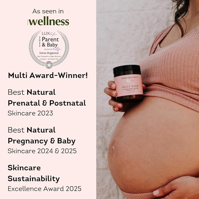 Organic Belly Butter for Pregnancy Stretch Mark Prevention and Treatment by Irene Organics - Award Winning Anti Stretch Mark Tummy Balm For Pregnancy and Postpartum 4oz - Hydrating Bump Cream