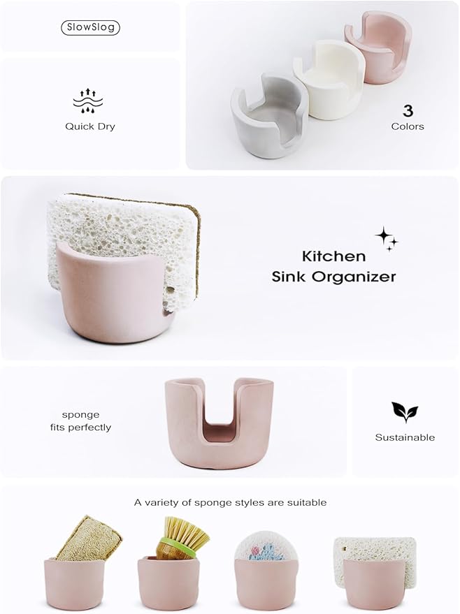 Diatomite Sponge Holder for Countertop Organizer, Quick Dry Stone Sponge Caddy, Diatomaceous Earth Sponge Holder, Absorbent Face Sponge Stand, Brown