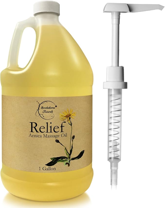 Relief Arnica Massage Oil for Massage Therapy | for Sports & Athletic | All Natural Arnica Montana for Sore Muscle Relief | Sweet Almond, Jojoba, Grapeseed & Essential Oils | 1 Gallon