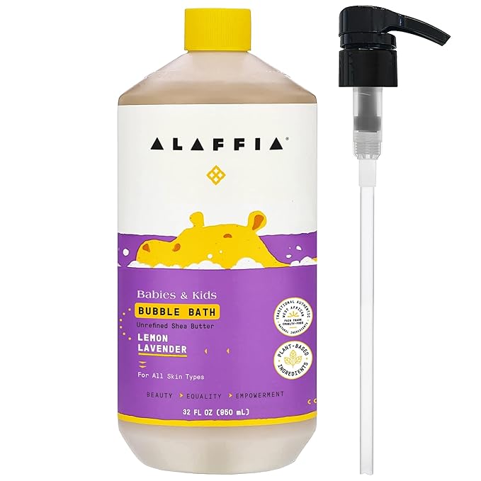 Alaffia Babies & Kids Bubble Bath, Lemon Lavender, Pump Included – Gentle Cleanser with Raw Shea Butter and Lemon Balm, 32 Fl Oz