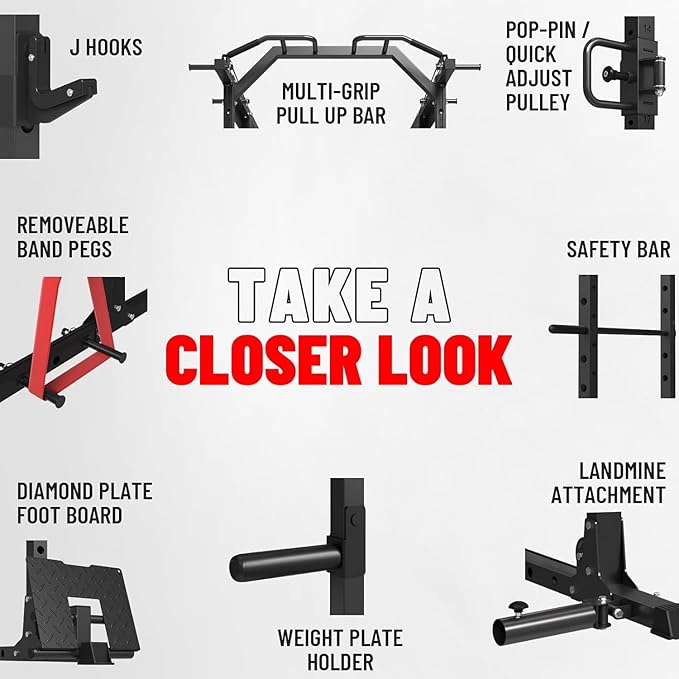 Mikolo Power Cage, Power Rack with Cable Crossover System, 1500LBS Squat Rack with LAT Pull Down System, Workout Cage with Pulley System for Fitness Home Gym