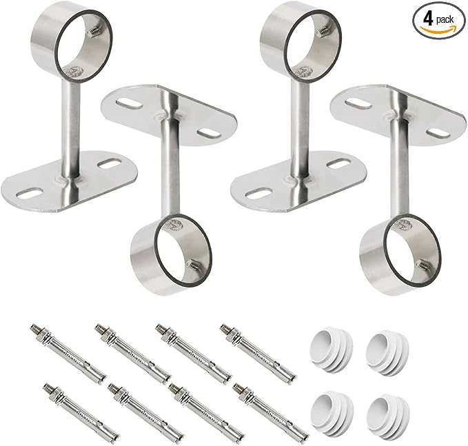 4Pcs ID32mm(1-1/4"), L100mm, Clothes Rail mounting Bracket, Shower Curtain Closet tie Rod Support Frame, Curtain Rod Flange Socket, Suitable for Ceiling or Wall mounting