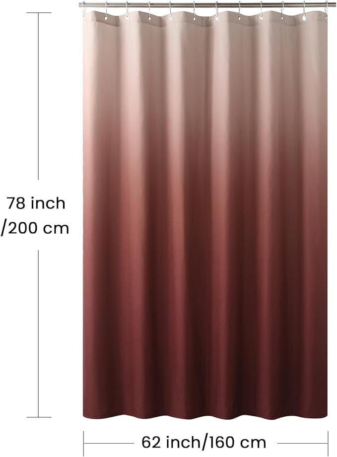 Long Fabric Shower Curtain, Burgundy Ombre Microfiber Cloth Shower Curtains for Bathroom, Modern Waterproof Bathroom Curtains, 62" W x 78" H