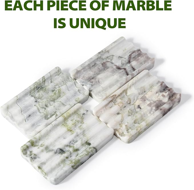 Marble Soap Dish, Large Stone Bar Soap Holder Shower, Green Bathroom Soaps Saver, Easy Cleaning Natural Stone Sponge Holder for Kitchen Sink, Executive Jewelry Ring Tray