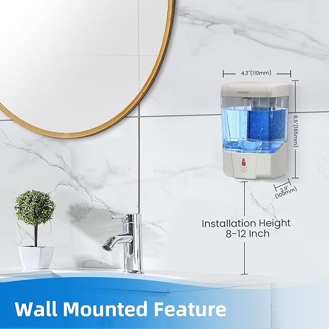 SVAVO Automatic Hand Soap Dispenser, 21 fl.oz/600ml Touchless Soap Dispenser Wall Mounted, Touch-Free Liquid soap Dispenser Sensor Soap Dispenser for Kitchen Hotel Restaurant Bathroom