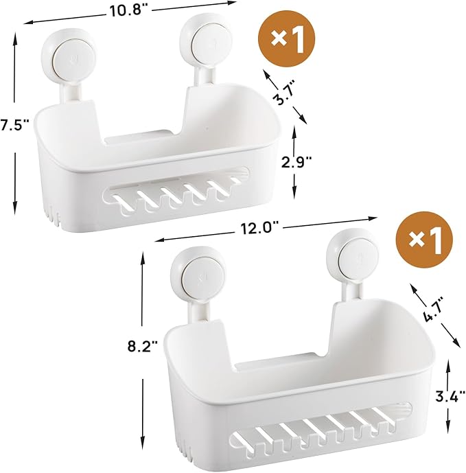 LEVERLOC Shower Caddy Suction Cup Shower Shelf Basket Suction Pack of 2 One Second Installation Removable Powerful Bathroom Organizer Max Hold 22lbs Shower Storage Plastic