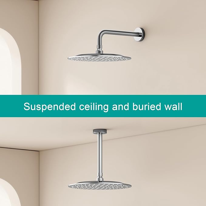 All Metal Rain Shower Head - Heavy Duty Stainless Steel, Easy Install, High Water Flow, Ultra-Thin Modern Design for Bathroom (Chrome, 10)