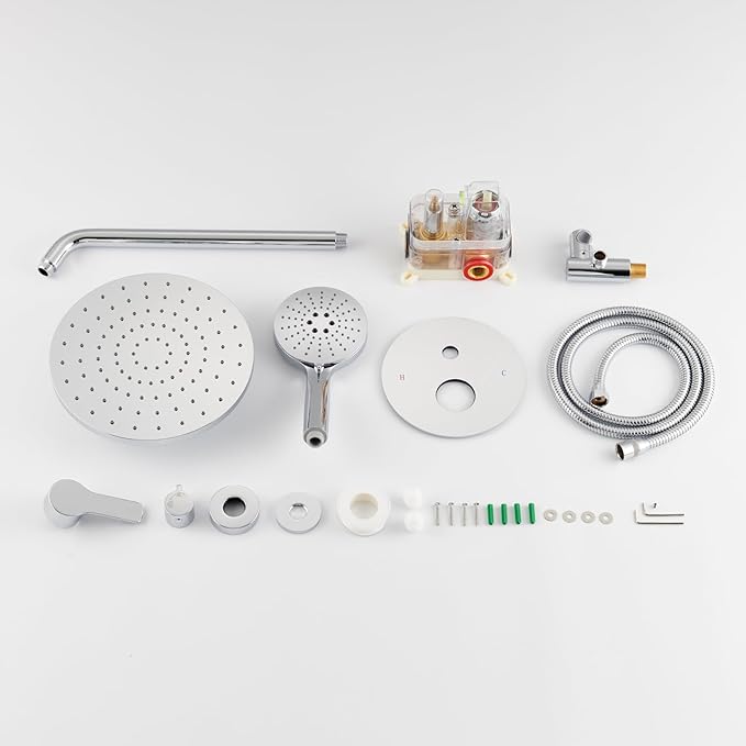 Iriber Shower System Wall Mounted Shower Faucet Mixer Set with Luxury High Pressure Shower head and 3-Setting Handheld, Bathroom Shower Trim Kit Contain Pressure Balance Valve,Polished Chrome