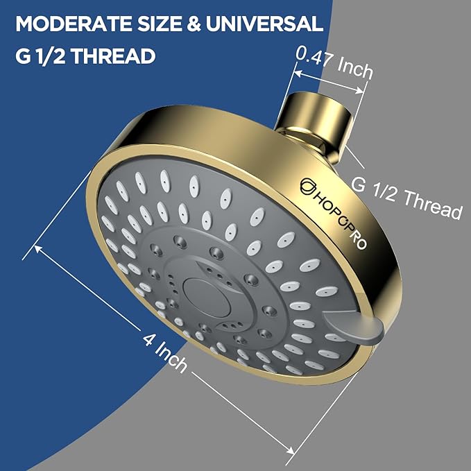 HOPOPRO 5-Mode High Pressure Shower Head - The Washington Post, NBC News, Today TV Show Recommended - High Flow Fixed Showerheads (4 Inch Gold)