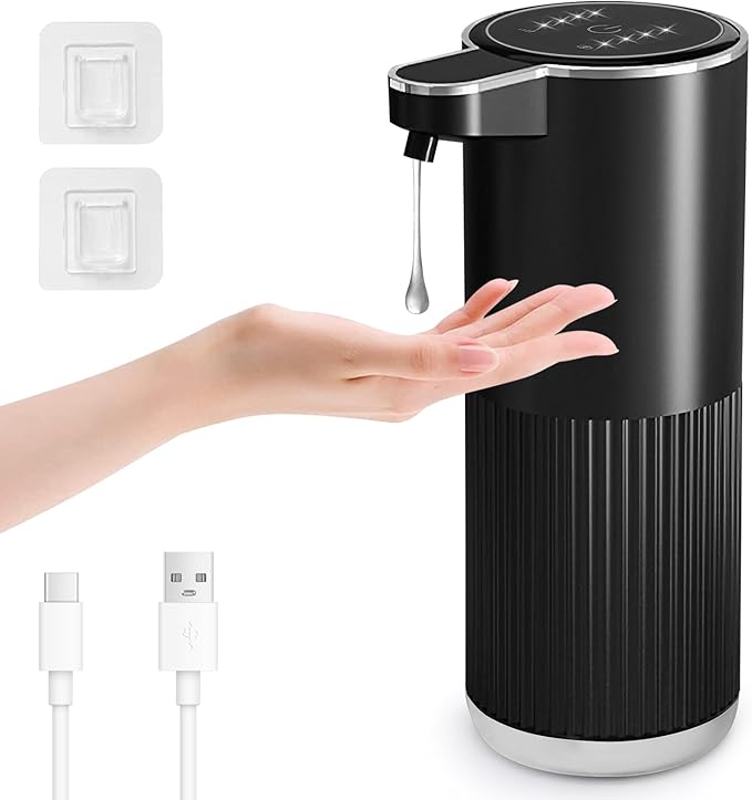 GuDoQi Automatic Touchless Liquid Soap Dispenser, 4-Level Adjustable Foam, USB Rechargeable Hand Soap Dispenser for Bathroom, Kitchen Countertops, 12.2oz/360mL, Black