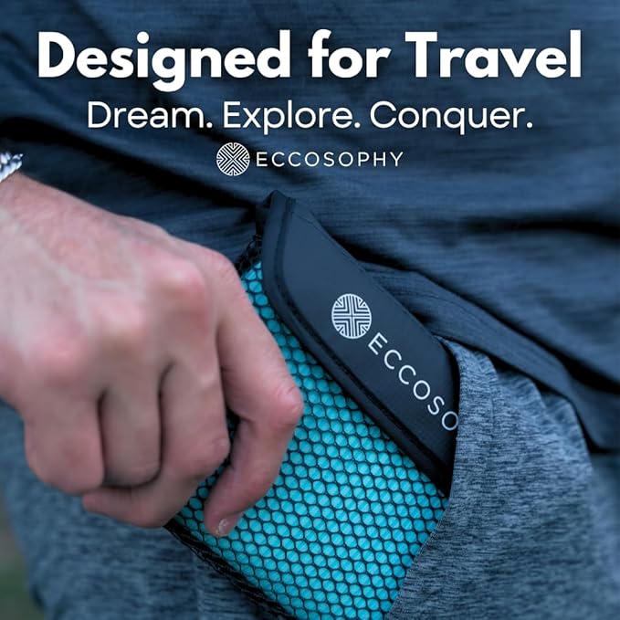 ECCOSOPHY Microfiber Beach Towel – Quick Dry Gym Towel, Highly Absorbent with Ribbed Texture, Lightweight – Ideal for Travel, Pool, Yoga, Fitness & Outdoor Adventures – 71x35 Charcoal