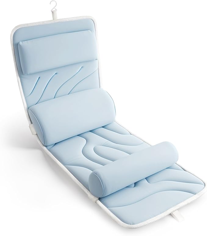 Sunlit Ultra Soft Full Body Bath Pillow for Bathtub, Luxury Thick Tub Pillow for Head Neck Back Support with Lumbar Pillow Multi-Function Stopper, Spa Pillow with Strong Suction Cups, Bath Accessories