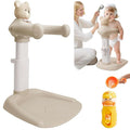 Adjustable Baby Shower Stand with Slip Base,Huggable Bear Bathing Support,Portable Shower Baby Stand,Bath Standing Shower with Toy Little Duck, Baby Bath Seat(Caramel)
