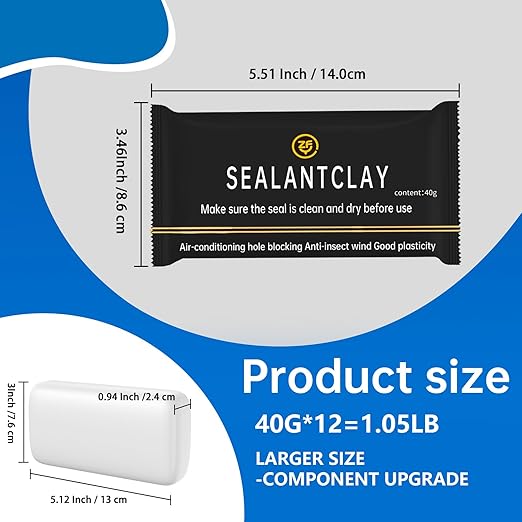 12Pack Quick Repair Mud and Waterproof White Sealing Putty - Pipe Sealing Repair Sealing Clay, Ideal for Air Conditioning Gaps, Wall Holes and Drain Connections