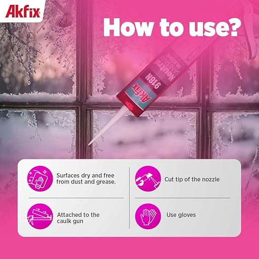 Akfix 918N Gray 100% Silicone Caulk for Kitchen and Bathroom (2x10.5 fl.oz.) - Solvent-Free, Low Odor, UV & Water Resistant, Fast Curing, Non-sag, High Elasticity Silicone Sealant | Grey, 2 Pack