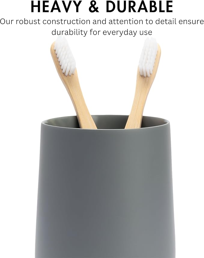 Matte Gray Toothbrush and Toothpaste Holder and Cup for Bathroom Vanity and Countertop, Round Organizer for Electric Toothbrushes, Floss, Razors, Cotton, and Mouthwash