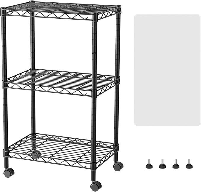 SINGAYE 3 Small Shelves Storage Shelf Wire Shelving Unit Metal Shelf Adjustable Organizers Storage Shelving with Wheels for Bathroom Laundry Room Kitchen Pantry11.5”D x 17.5”W x 30.5”H Black