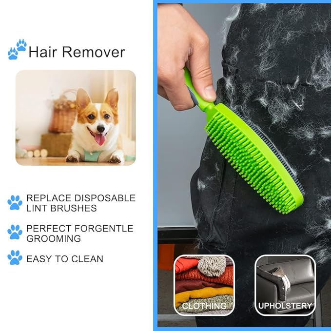 Rubber Pet Hair Removal Brush for Couch Clothes Dog Cat Pet Hair Carpet, Also Used as Dog Cat Bath Brush with Massage Effect(black，orange，green)