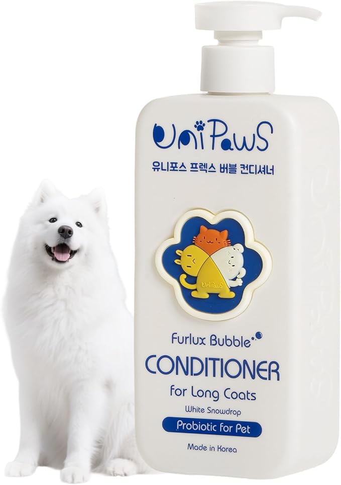 Unipaws Biotin Long-Haired Dog Conditioner – Volumizing, Anti-Shedding, Detangling & Softening for Glossy, Show-Ready Coats with Hibiscus – EWG Green & Medicated, Made in Korea, 16.9 Fl Oz / 500ml