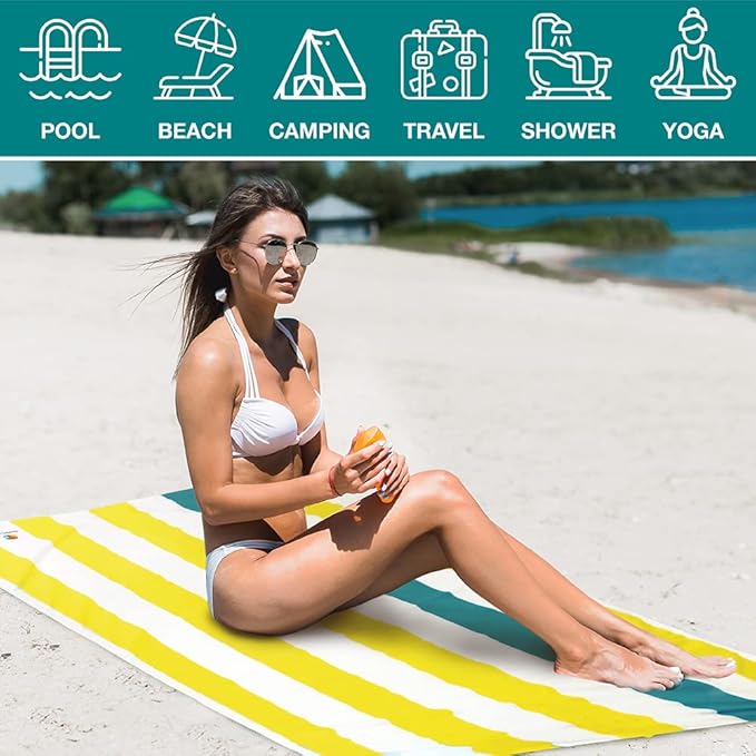 SUN CUBE Microfiber Beach Towel, Quick Dry Sand Free Beach Towel, Lightweight, Compact for Travel Swim Sports Camping, Packable Sand Resistant Towel Adult - Yellow 78x35 Inches