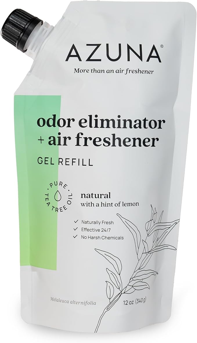 Azuna Air Freshener and Odor Eliminator for Strong Odor Gel 12oz Refill Pouch with Tea Tree Oil | Plant-Based & Long Lasting | Pet, Smoke, Home and Bathroom | Natural Scent | Last 60-90 Days