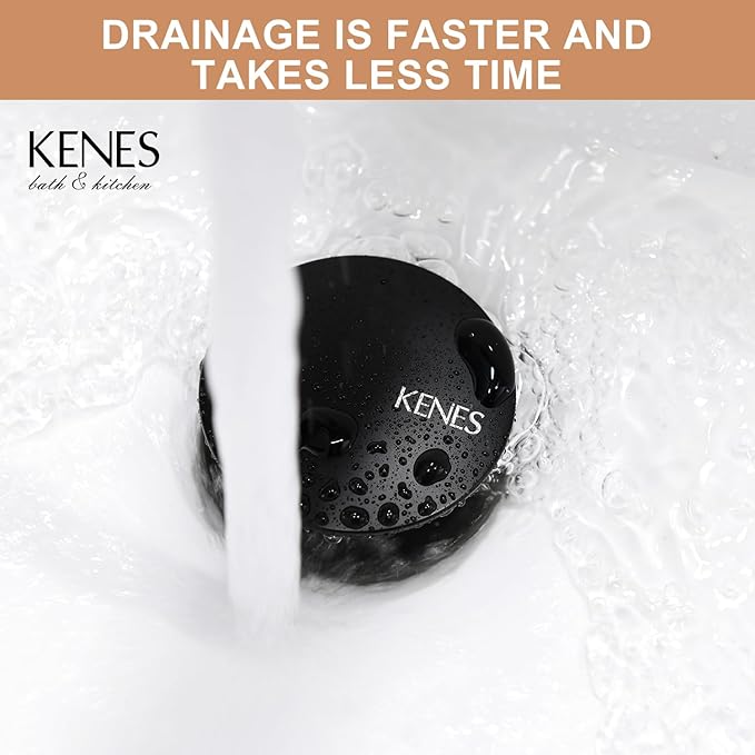 KENES Bathroom Vessel Sink Pop Up Drain Without Overflow Assembly, Lavatory Vanity Sink Drain Stopper, Anti-Clogging Drain Strainer, Matte Black, KE-P300A-2