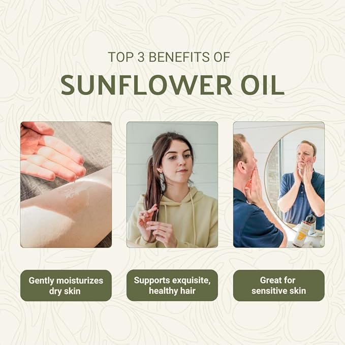 Sunflower Carrier Oil (32oz) - Direct from EIR Oils' Farmland in the Sunny Fields of Spain - 100% Pure Carrier Oil for Hair, Face, and Skin