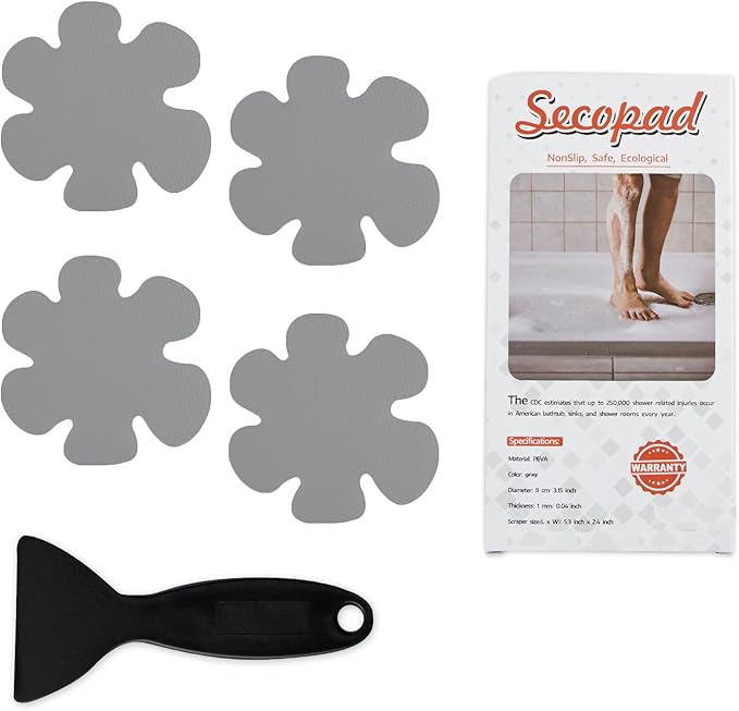 Original Bathtub Stickers Non-Slip, 12PCS Safety Shower Treads Adhesive Appliques with Premium Scraper Grey