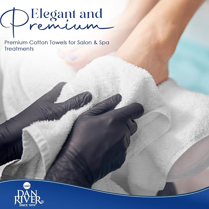 DAN RIVER 100% Cotton Salon Towels Set – 16x26 inches, Pack of 24, Highly Absorbent and Quick-Dry Towels for Hand, Salon, Spa, Beauty, Gyms and Home Hair Care, White