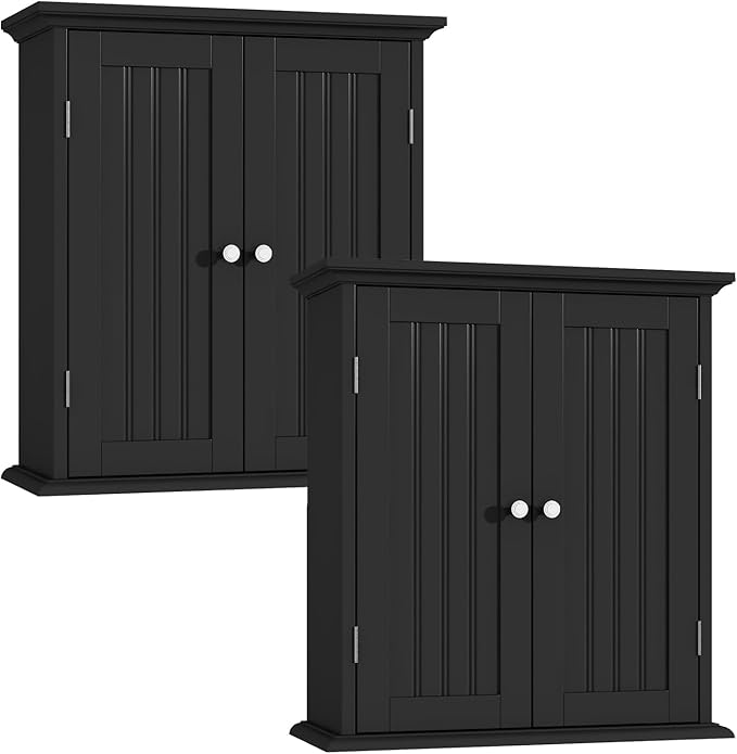 ChooChoo Bathroom Wall Cabinet Set of 2, Over The Toilet Space Saver Storage Cabinet, Medicine Cabinet with 2 Door and Adjustable Shelves, Cupboard, Black