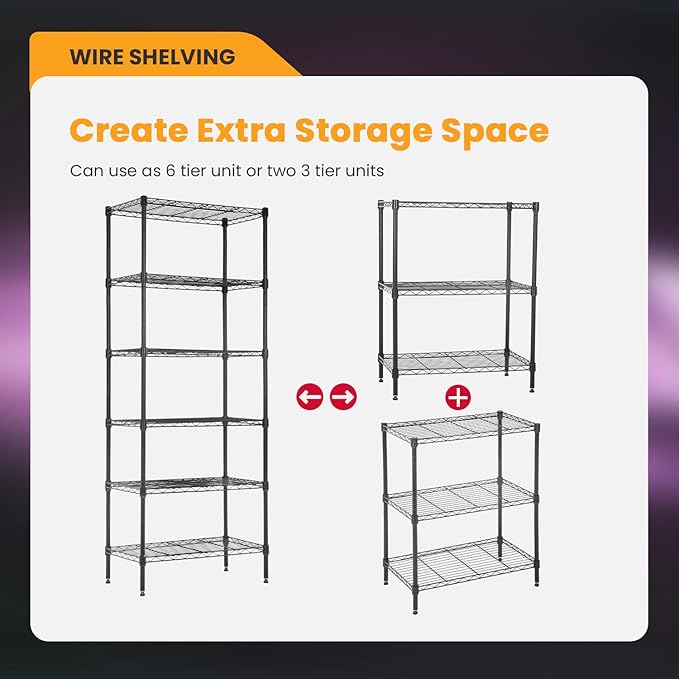 BestOffice Adjustable Wire Shelving Storage Shelves Heavy Duty Shelving Unit for Small Places Kitchen Garage (Black, 13 D x 23 W x 59 H)