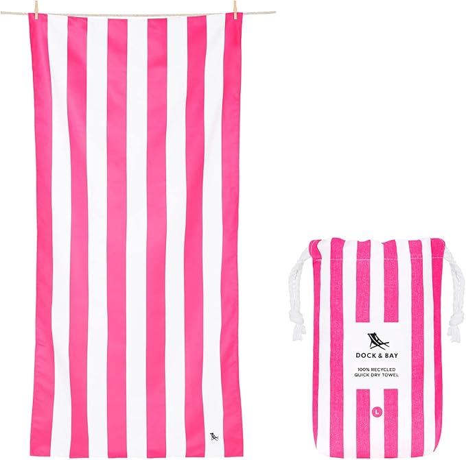 Dock & Bay Beach Towel - Quick Dry, Sand Free - Compact, Lightweight - 100% Recycled - Includes Bag - Cabana - Phi Phi Pink - Large (160x90cm, 63x35)