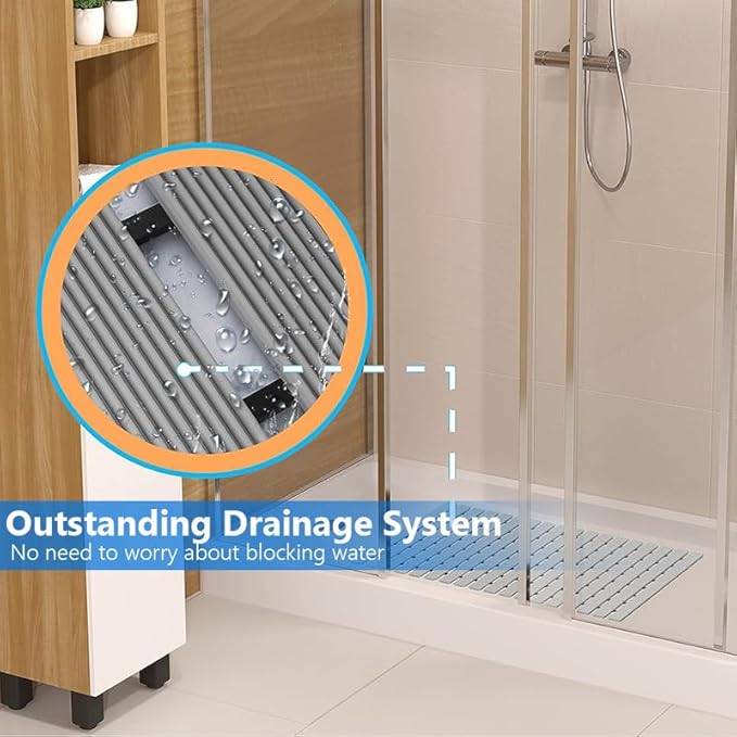 Bath Mat Non Slip Shower Mat Bathtub with Drain Holes and Heavy Duty Rubber No Suction Cups Sturdy Shower Stall Tub Mat for Bathroom, Shower Floor, Pool, SPA, (Grey, 4FT X 31FT)