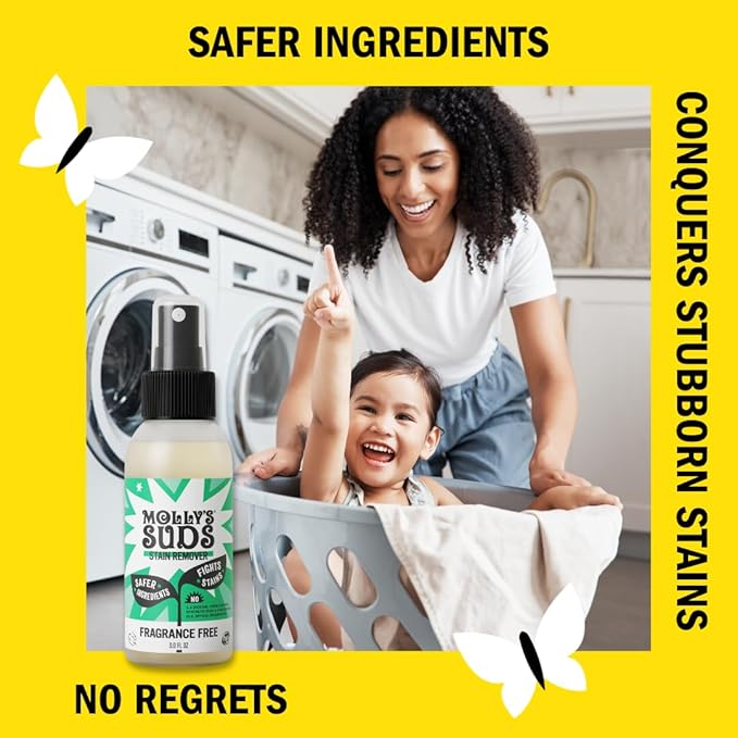 Molly's Suds Stain Remover Spray | Gentle Yet Powerful, Great for Baby & Pet Stains | Clean, Simple Ingredients (Fragrance Free) (3 Fl Oz (Pack of 3))