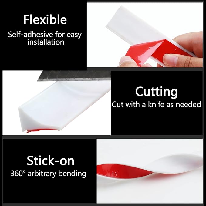 New Collapsible Shower Threshold Water Dam, Self Adhesive Silicone Waterproof Barrier Bathroom and Kitchen Water Strip Dam Shower Guard for Dry And Wet Separation Caulk Seal Strip Edge Trim(White)