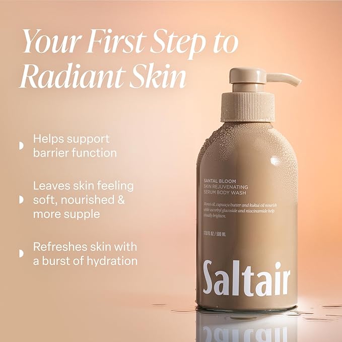 Saltair Body Wash, Santal Bloom 2-Pack. Moisturizing Body Cleanser with Monoi Oil and Cupuacu Butter. Luxury Shower Gel for Women. Vegan, Cruelty-Free Paraben Free. 2x 17oz Pump Bottles