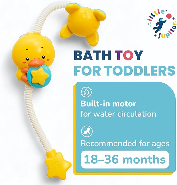 Yellow Duck Water Spray Suction Cup Toddler Bath Toy for Boys and Girls - 18+ Months and Up - Features Waterproof Recycling Water Pump with Multi-Spray Modes for Bathtime Water Play in Bathtub