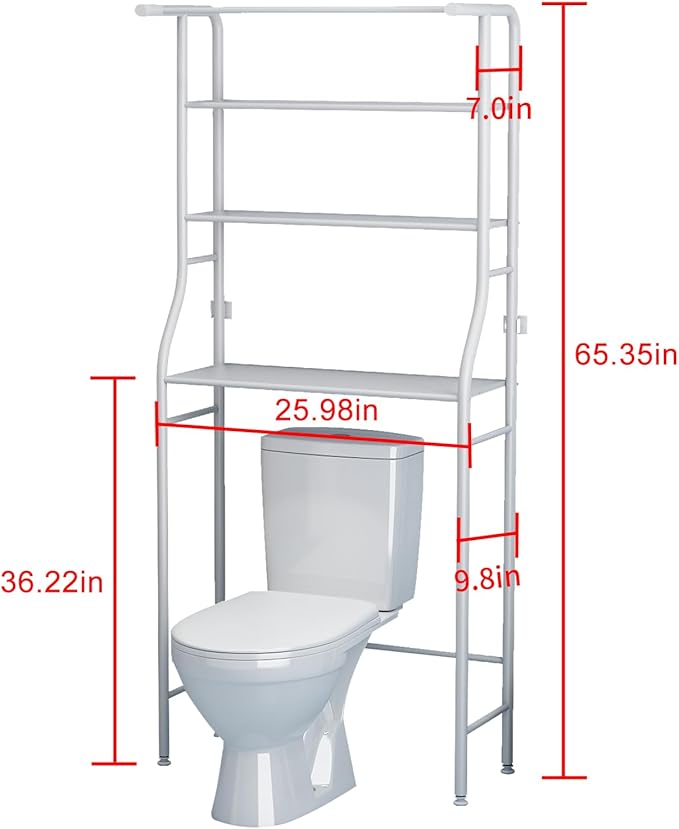 UDEAR 3-Tier Over The Toilet Rack,Bathroom Shelf Space Saver,Corner Stand Storage Organizer Accessories,The Washing Machine,with Hanging Rod,Tower Shelf,White