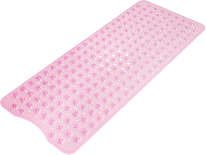 AmazerBath Shower Mat Non Slip 40 x 16 Inches, Shower Stall Mats with Suction Cups and Drain Holes, Non Slip Bath Mat for Tub for Elderly & Kids, Clear Pink
