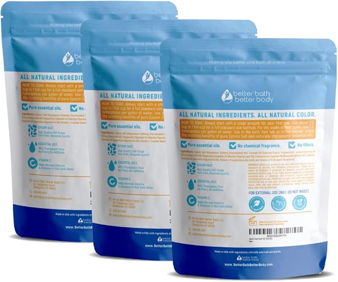 Detox Foot Soak (3 Pack Plus Scoop) Epsom Salt Soothing Soaks and Athlete's Foot Detox with Essential Oils in BPA Free Pouch with Press Lock Seal (Bundle with Three 2 Lbs Pouches 6 Lbs Total)