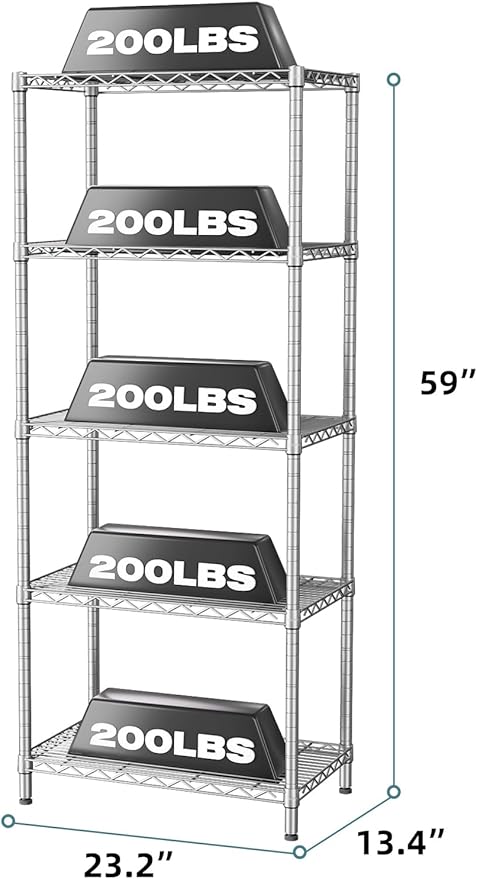 SINGAYE 5 Tier Storage Garage Shelving Units Heavy Duty Wire Shelves Pantry Metal for Pantry Closet Kitchen Laundry Bathroom Organizers Shelf Home Shorage Gray