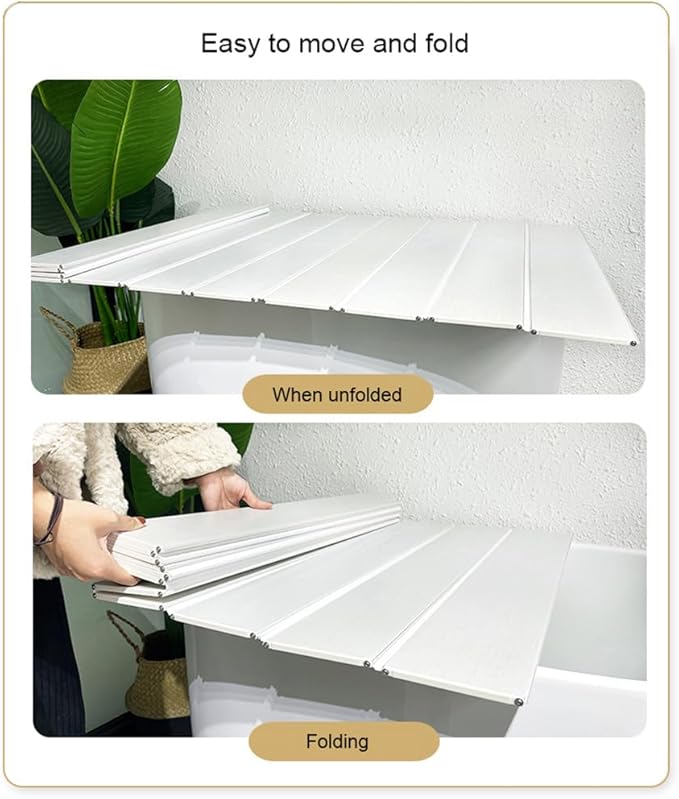 Adjustable Foldable Dust-Proof Bathtub Cover White,Waterproof Shutter Bathtub Tray & Laptop Desk 2 in 1 Fits Most Tubs,Modern Bath Tub Racks for Home(Size:0.47in Thick,Color:0.8Mx1.65M(31.5"x65"))