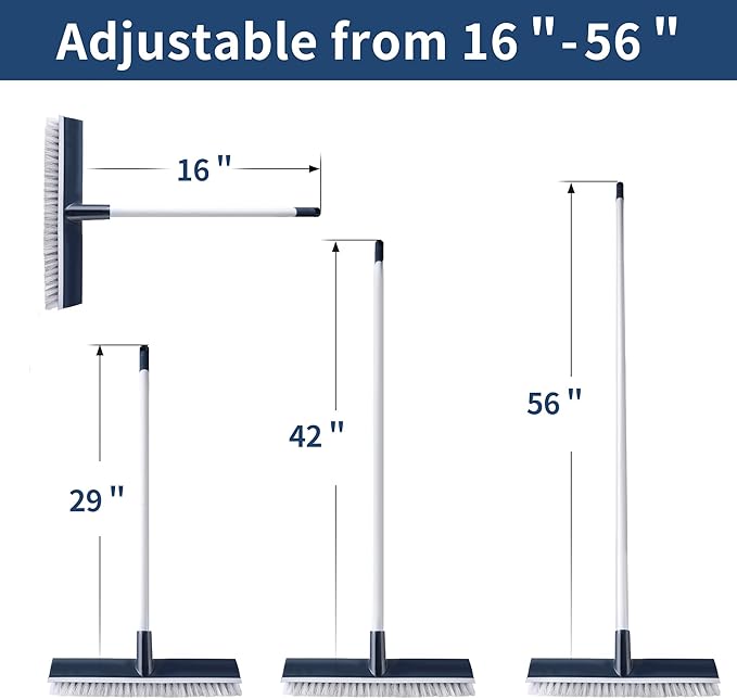 BOOMJOY Floor Scrub Brush with 57" Long Handle, 12" Wide Head, 2 in 1 Scrape and Brush, Stiff Bristle for Cleaning Bathroom, Patio, Kitchen, Tile, Wall and Deck