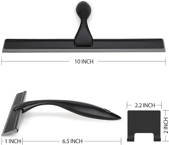 HIWARE All-Purpose Shower Squeegee for Shower Doors, Bathroom, Window and Car Glass - Black, Stainless Steel, 10 Inches