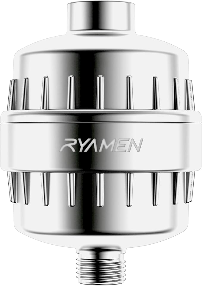 Ryamen Heavy Duty Shower Filter, Shower Water Filter, 99% REMOVAL Shower Head Filter for Hard Water, Heavy Metals, Chlorine (1 Cartridge, Silver)