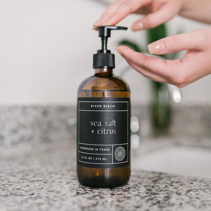 River Birch Sea Salt + Citrus Scented Natural Hand Soap Refill - Handmade Moisturizing Hand Wash Luxury Scented Hydrating Soap - Vegan and Non-Toxic - 32 Fl Oz